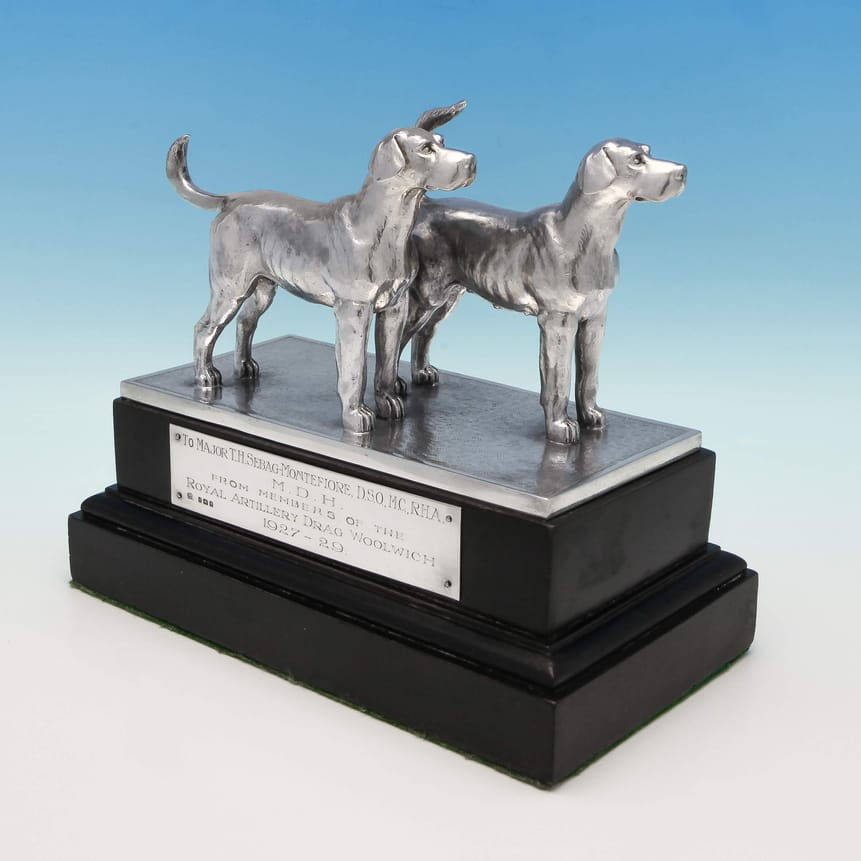 Sterling Silver Pair Of Hound Dogs - Blackmore & Fletcher Ltd. Hallmarked In 1929 London - George V - Image 1