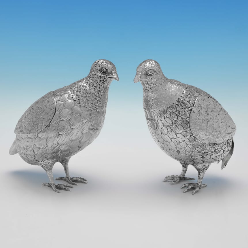 Antique Sterling Silver Pair Of Partridge Models - Berthold Muller Hallmarked In 1897 London - Victorian - Image 1