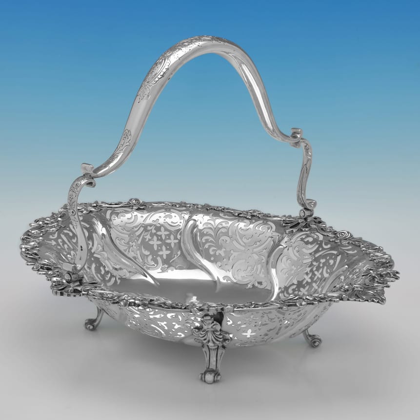 Antique Sterling Silver Basket - Robert Hennell Iv, hallmarked in 1850 London - Victorian