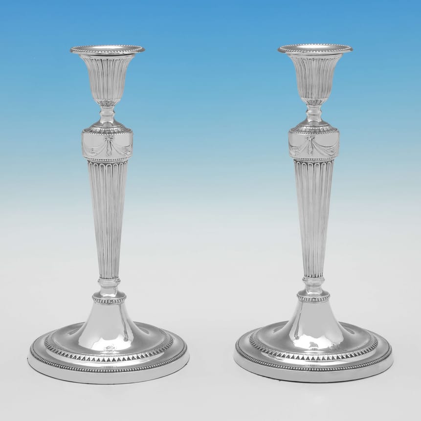 Antique Sterling Silver Pair Of Candlesticks - John Winter & Co. Hallmarked In 1781 Sheffield - Georgian - Image 1