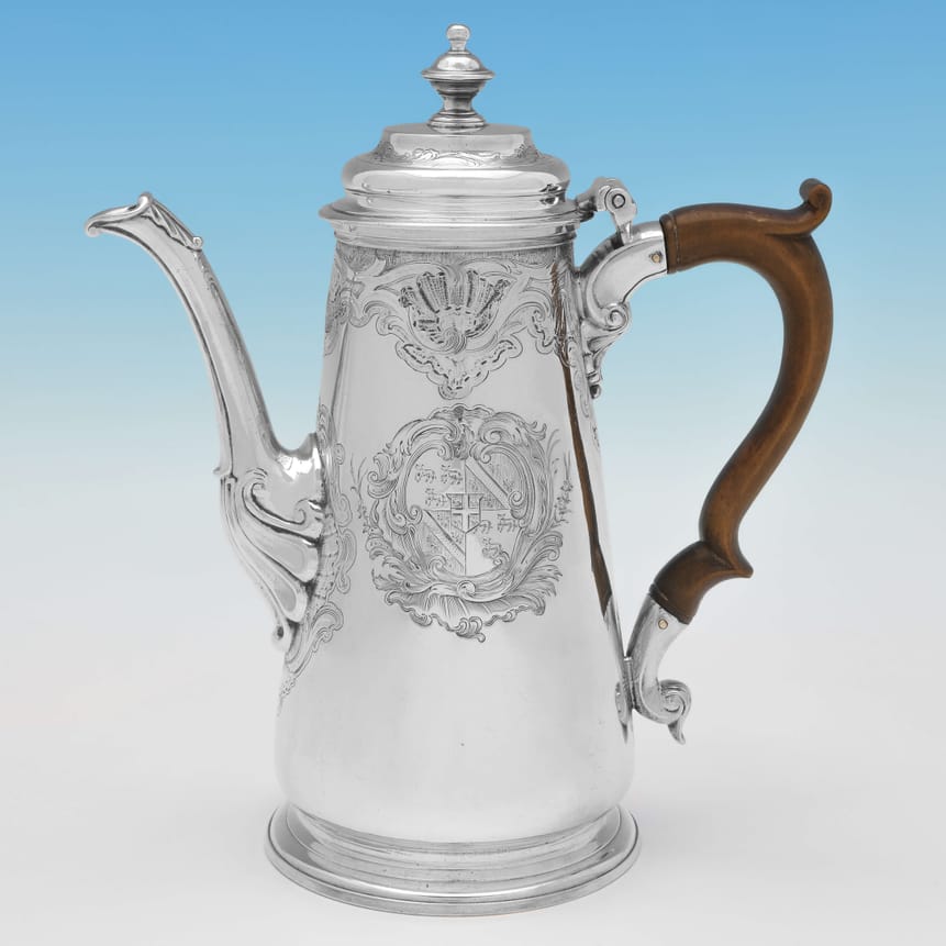 Antique Sterling Silver Coffee Pot - Gabriel Sleath Hallmarked In 1741 London - Georgian - Image 1