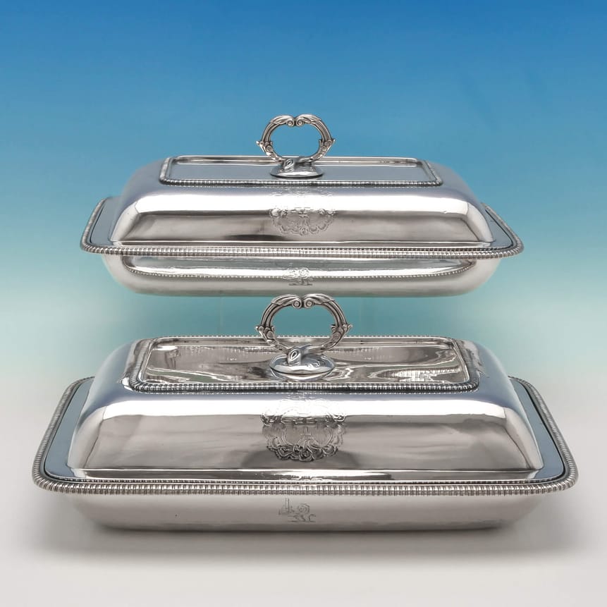 Antique Sterling Silver Pair Of Entree Dishes - Richard Crossley Hallmarked In 1809 London - Georgian - Image 1