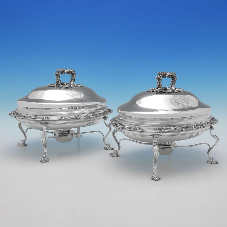 Antique Sterling Silver Pair Of Entree Dishes - Robert Hennell II Hallmarked In 1830 London - Georgian - Image 5