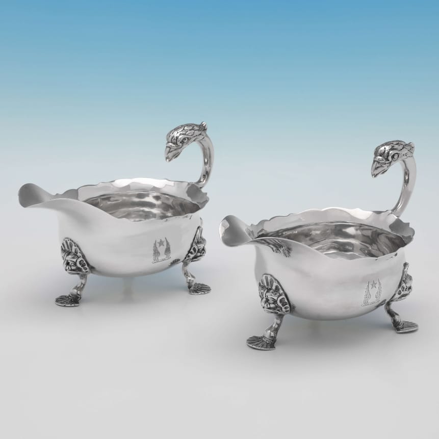 Antique Sterling Silver Pair Of 'Eagle' Handle Sauce Boats - John Pollock Hallmarked In 1748 London - Georgian - Image 5