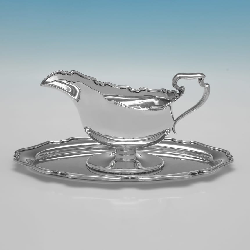 Sterling Silver Sauce Boat on Tray - Atkin Brothers, hallmarked in 1929 Sheffield - George V