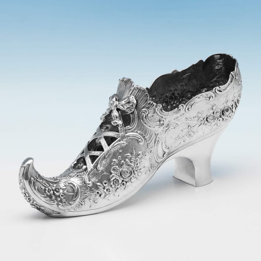 Antique Sterling Silver Model Of A Shoe - Edwin Thompson Bryant Hallmarked In 1896 London - Victorian - Image 1