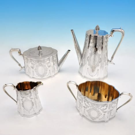 Antique Sterling Silver Four Piece Tea Set - A. B. Savoury & Sons Hallmarked In 1880 London - Victorian - Image 1