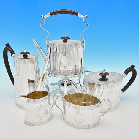 Antique Sterling Silver Five Piece Tea Set - Mappin & Webb Hallmarked In 1915 Sheffield - George V - Image 1