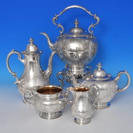 Antique Sterling Silver Five Piece Tea And Coffee Set - Barnard Brothers Hallmarked In 1862 London - Victorian - image 1