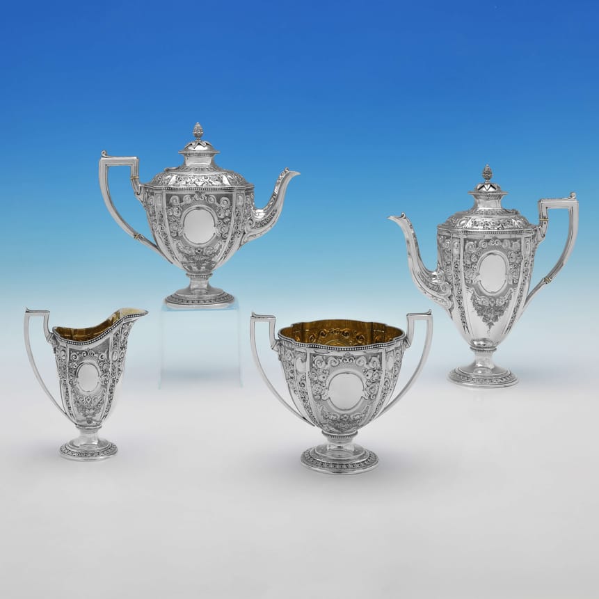 Antique Sterling Silver 4 Piece Tea Set - Martin, Hall & Co. Hallmarked In 1876 London - Victorian - Image 5