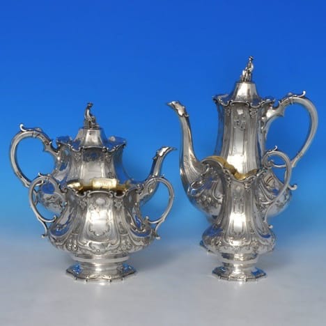 Antique Sterling Silver Four Piece Teaset - Barnard Brothers Hallmarked In 1846 London - Victorian - image 1