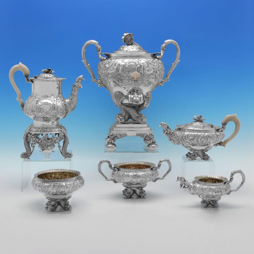 Antique Sterling Silver 6 Piece Tea Set - John Edward Terrey, hallmarked in 1821 London - George IV