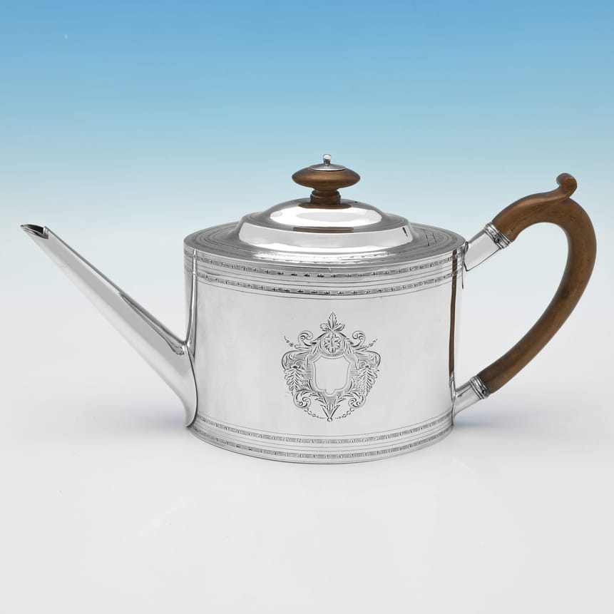 Antique Sterling Silver & Wood Teapot - Andrew Field, hallmarked in 1796 London - George III